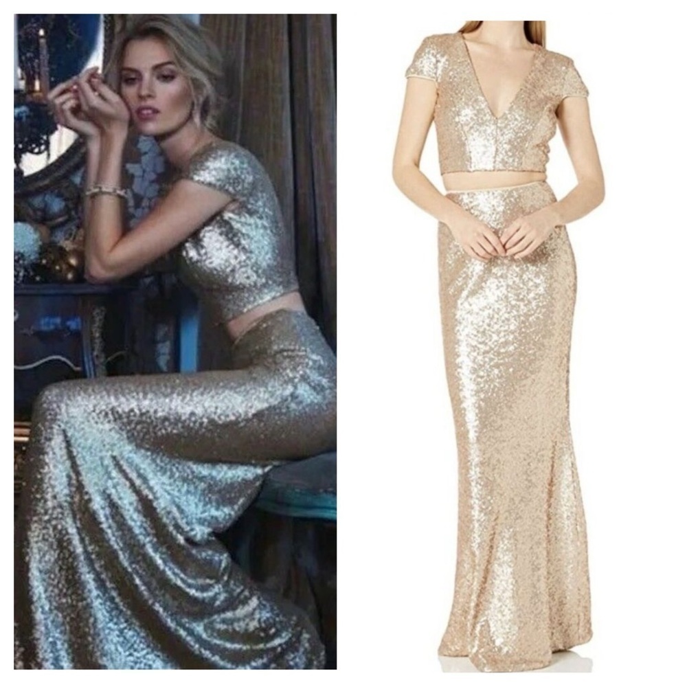 Dress The Population/  Cara two piece gown dress Long Sequin Skirt set S